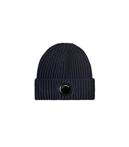 C.P. COMPANY - Cappelli - extrafine merino wool logo beanie black