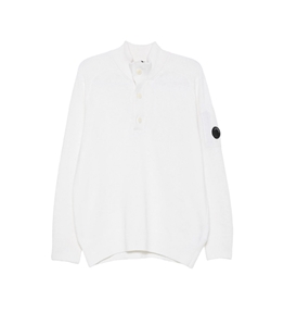 C.P. COMPANY - Knitwear - lambswool half-button lens sweater gauze white