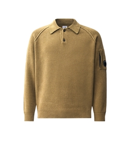 C.P. COMPANY - Knitwear - chenille cotton lens sweater polo shirt ermine - beige