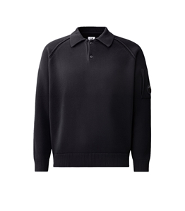 C.P. COMPANY - Maglie - chenille cotton lens polo sweater total eclipse - blue