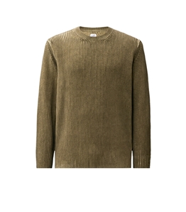 C.P. COMPANY - Knitwear - cotton chenille special dyed crewneck logo sweater ivy green
