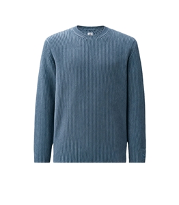 C.P. COMPANY - Knitwear - cotton chenille special dyed crewneck logo sweater orion blue