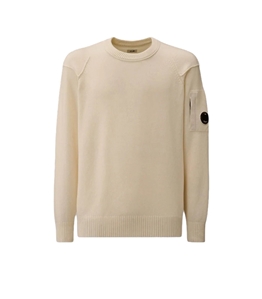 C.P. COMPANY - Knitwear - lambswool lens crewneck contrast sweater gauze white