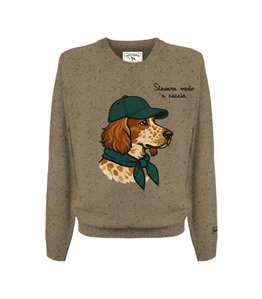 Mc2 Saint Barth - Maglie - maglia girocollo heron marrone melange in donegal con jacquard cane