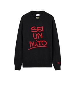 Mc2 Saint Barth - Knitwear - black heron crewneck sweater with sei un mito inlay