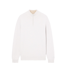 Mc2 Saint Barth - Knitwear - light pietra jermyn sweater in lamb's wool with half zip and contrast collar