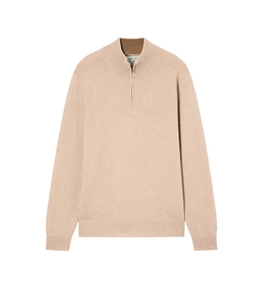 Mc2 Saint Barth - Knitwear - beige jermyn sweater in lamb's wool with half zip and contrast collar