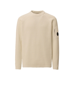C.P. COMPANY - Knitwear - cotton chenille crewneck lens sweater gauze white