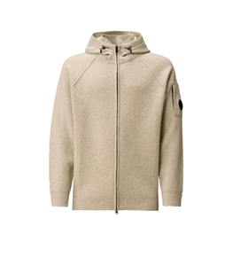 C.P. COMPANY - Maglie - lambswool grs hooded full zip sweater off white melange