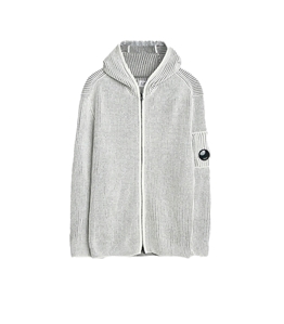 C.P. COMPANY - Maglie - fleece knit hooded full zip sweater white melange