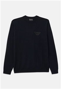 Emporio Armani - Knitwear - short-weave virgin wool sweater with blue eagle patch