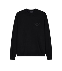 Emporio Armani - Maglie - maglione in lana vergine rasata con patch aquila black beauty