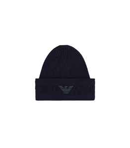 Emporio Armani - Cappelli - berretto in lana con risvolto logato dark navy