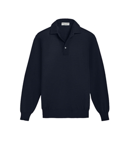 Filippo De Laurentiis - Polo - navy blue royal merino front-collar polo