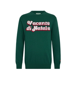 Mc2 Saint Barth - Knitwear - heron green sweater with jacquard christmas holiday logo