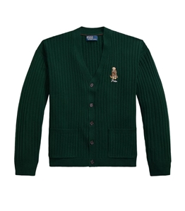 POLO RALPH LAUREN - Maglie - cardigan in lana ricamato big-fit muschio agata