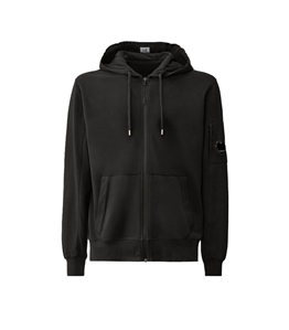 C.P. COMPANY - Felpe - light fleece zipped hooded sweatshirt black