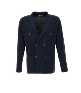Filippo De Laurentiis - Jacket - double-breasted midweight cotton crepe jacket in navy blue