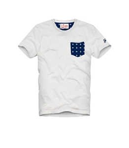 Mc2 Saint Barth - T-Shirt - maglietta blanche in cotone con taschino paisley dot