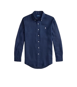 POLO RALPH LAUREN - Shirts - custom-fit linen shirt, navy blue, newport white