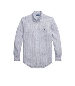 POLO RALPH LAUREN - Shirts - custom-fit striped linen shirt new class navy white