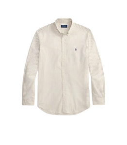 POLO RALPH LAUREN - Camicie - camicia in popeline a righe custom-fit bianco beige costiero