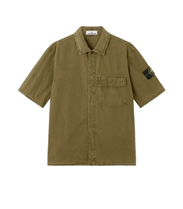 Stone Island - Camicie - brushed organic cotton canvas 'old' effect verde militare