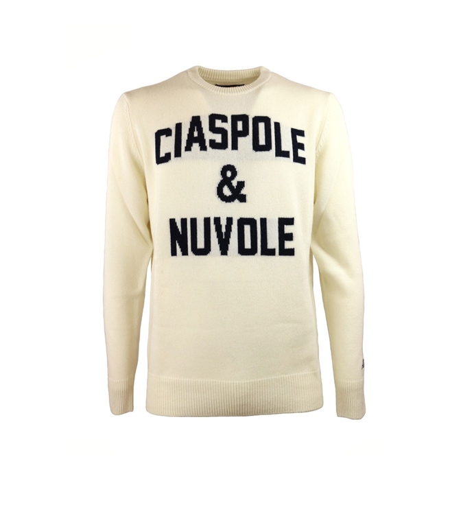 MAGLIONE CIASPOLE E NUVOLE CON STAMPA BIANCO PANNA Mc2 Saint Barth - Maglie