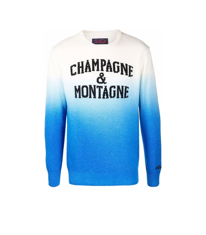 MAGLIONE CHAMPAGNE E MONTAGNE CON STAMPA OMBRE' BIANCO BLU Mc2 Saint Barth  - Maglie