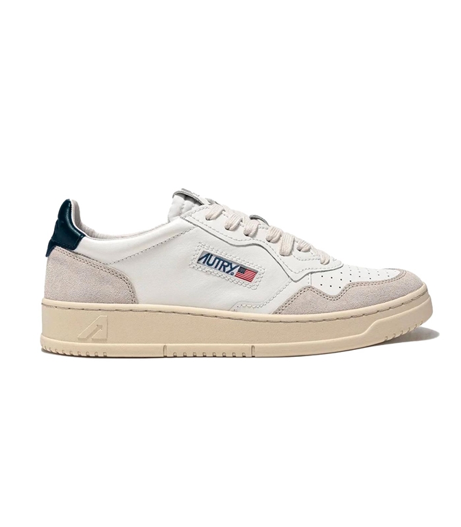 Autry - Footwear - LOW MEDALIST SNEAKERS IN WHITE AND BLUE LEATHER AND BEIGE SUEDE