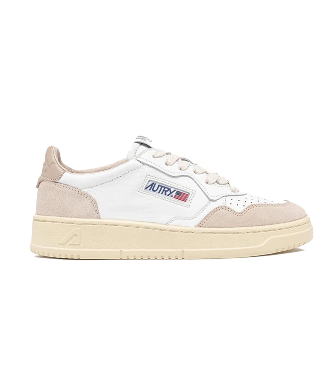 Autry - Scarpe - Sneakers - MEDALIST LOW IN PELLE BIANCA E PEPPER E SUEDE BEIGE