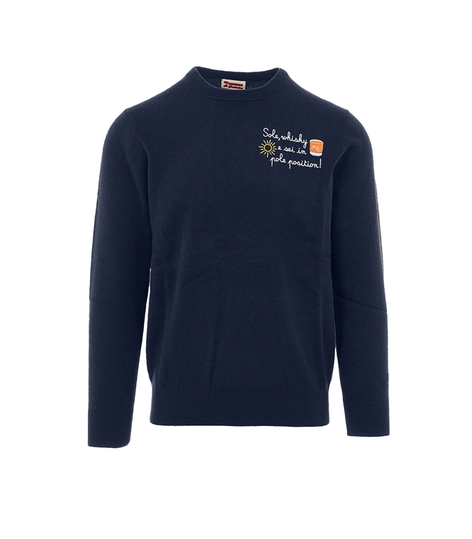 Mc2 Saint Barth - Maglie - MAGLIONE BLU HERON LIGHT CON RICAMO SOLE, WHISKY E SEI IN POLE POSITION!