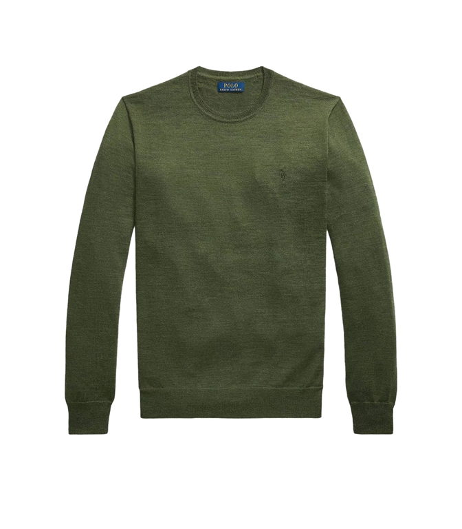 POLO RALPH LAUREN - Maglie - MAGLIA GIROCOLLO LANA SLIM-FIT VERDE OLIVA MELANGE