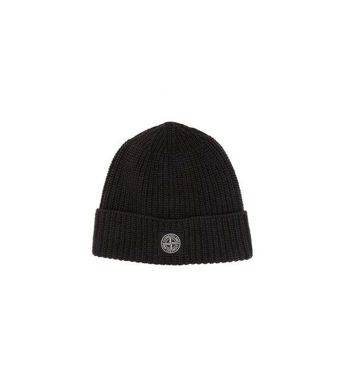 Stone Island - Cappelli - BERRETTO IN LANA VERGINE CON APPLICAZIONE COMPASS NERO