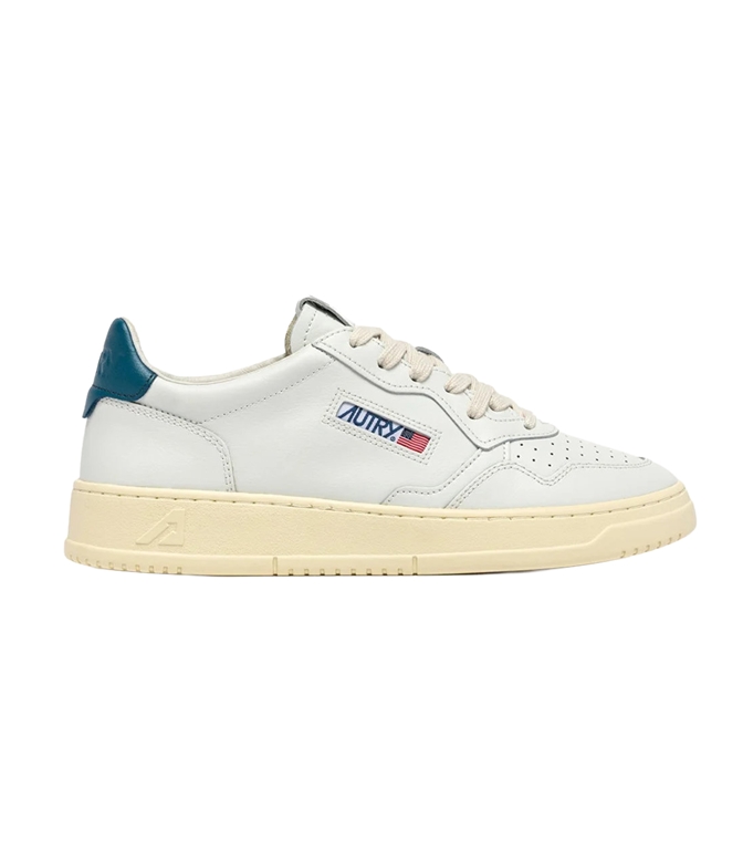 Autry - Scarpe - Sneakers - MEDALIST LOW IN PELLE BIANCA E MALLARD BLUE