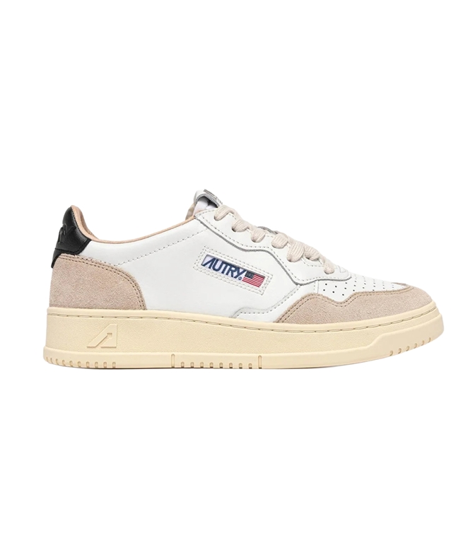 Autry - Scarpe - Sneakers - MEDALIST LOW IN PELLE BIANCA E NERA E SUEDE BEIGE