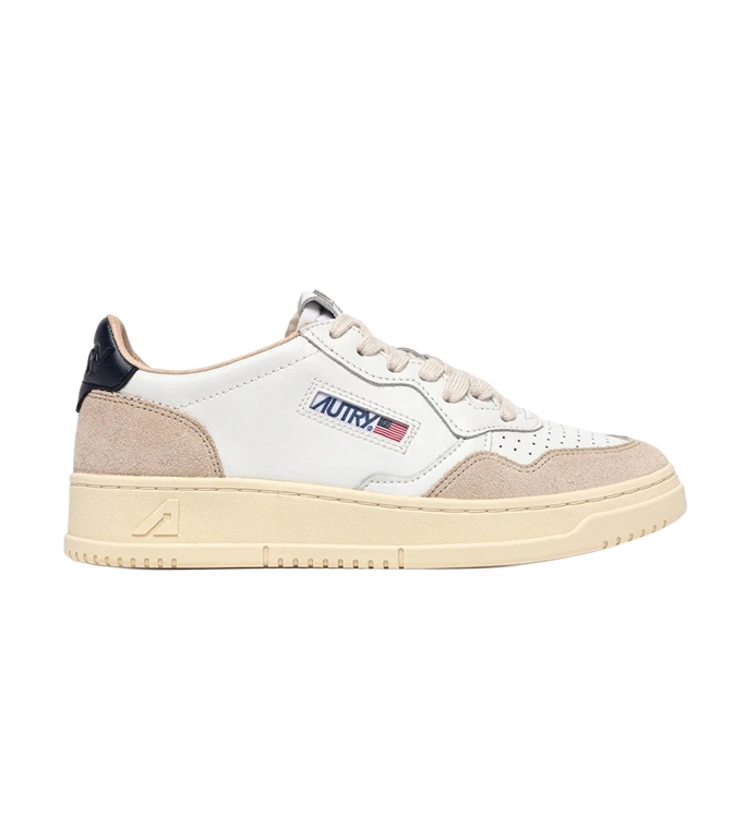 Autry - Scarpe - Sneakers - MEDALIST LOW IN PELLE BIANCA E BLU E SUEDE BEIGE