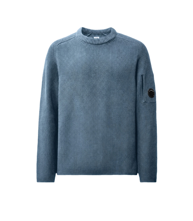 C.P. COMPANY - Knitwear - FULL RIB COTTON LENS CREWNECK SWEATER ORION BLUE