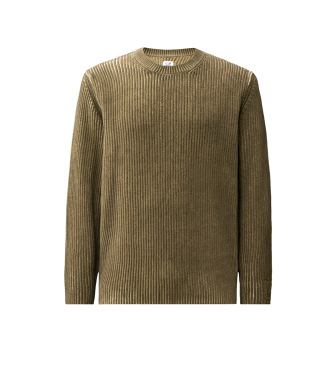 C.P. COMPANY - Knitwear - COTTON CHENILLE SPECIAL DYED CREWNECK LOGO SWEATER IVY GREEN