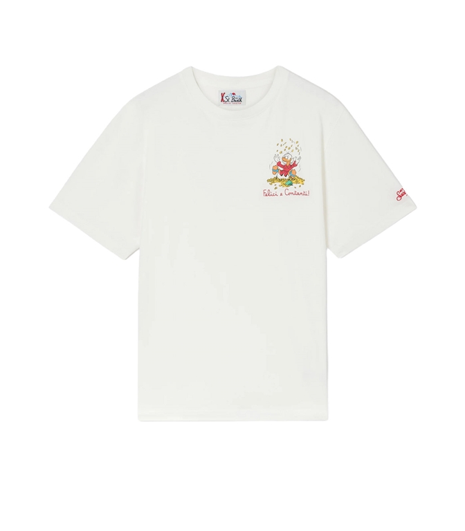 Mc2 Saint Barth - T-Shirt - T-SHIRT ARNOTT OFF WHITE IN COTONE ORGANICO CON RICAMO FELICI E CONTANTI