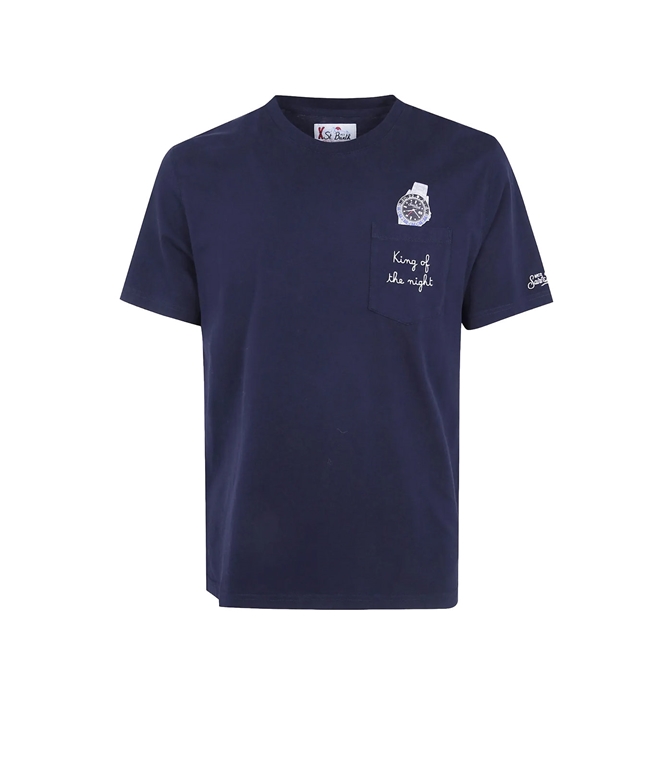 Mc2 Saint Barth - T-Shirt - T-SHIRT CONNOR BLU NAVY IN COTONE ORGANICO CON STAMPA OROLOGIO E RICAMO KING OF THE NIGHT