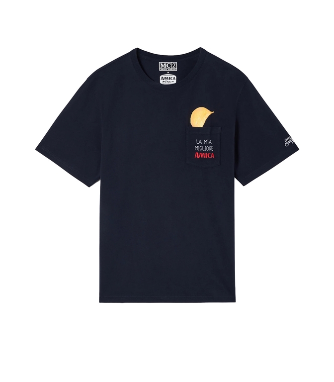 Mc2 Saint Barth - T-Shirt - T-SHIRT CONNOR BLU NAVY IN COTONE ORGANICO CON STAMPA E RICAMO AMICA CHIPS