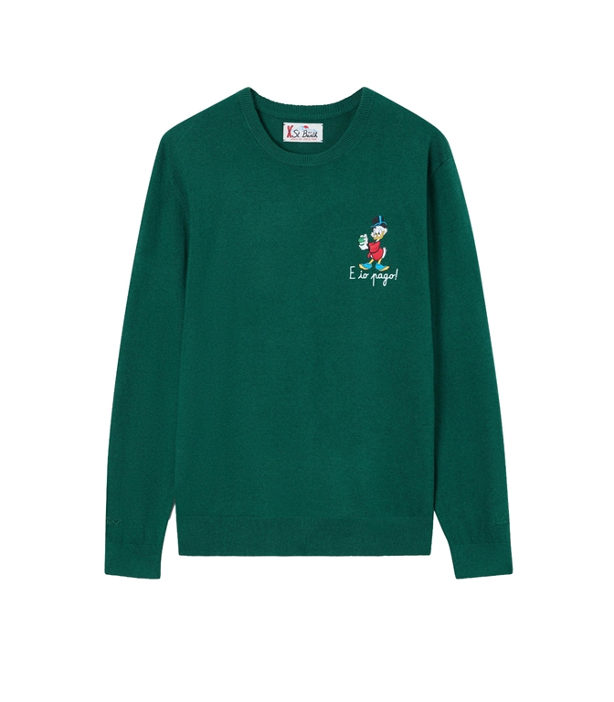Mc2 Saint Barth - Maglie - MAGLIA GIROCOLLO HERON LIGHT VERDE IN MISTO LANA E CASHMERE CON RICAMO ZIO PAPERONE