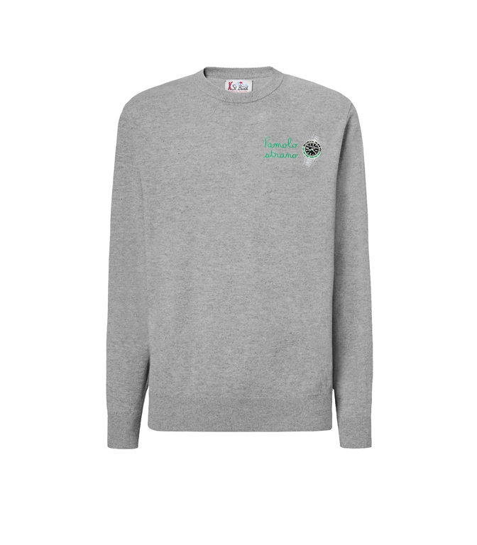 Mc2 Saint Barth - Maglie - MAGLIA GIROCOLLO HERON LIGHT GRIGIA IN MISTO LANA E CASHMERE CON RICAMO FAMOLA STRANA