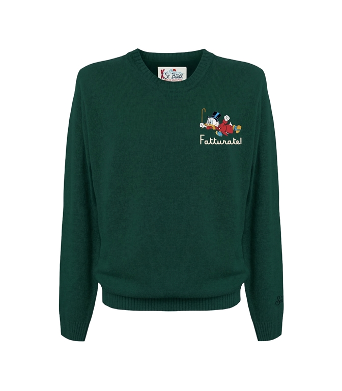 Mc2 Saint Barth - Maglie - MAGLIA GIROCOLLO HERON LIGHT VERDE IN MISTO LANA E CASHMERE CON RICAMO ZIO PAPERONE