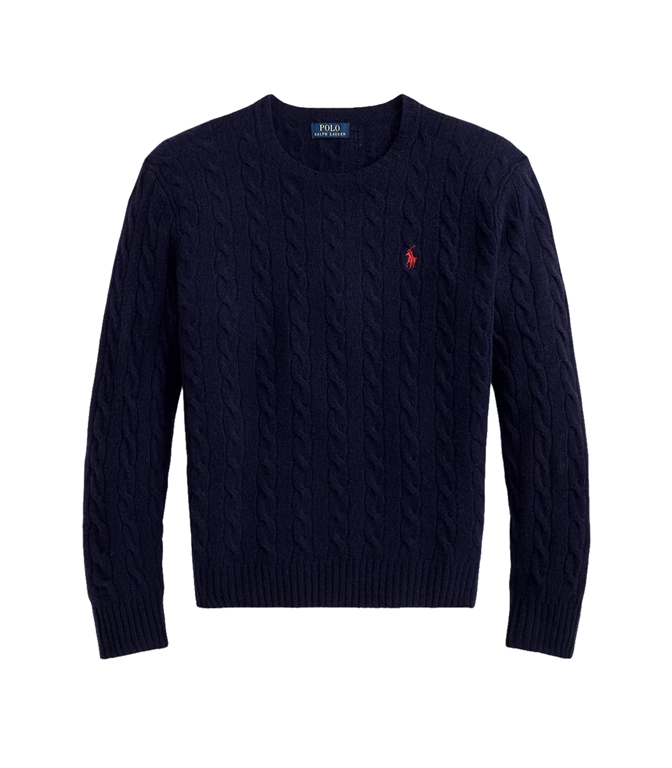 POLO RALPH LAUREN - Maglie - MAGLIA IN LANA E CASHMERE A TRECCE BLU CACCIATORE