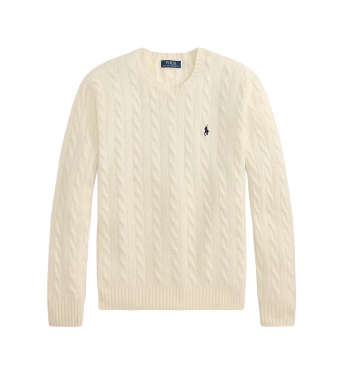 POLO RALPH LAUREN - Maglie - MAGLIA IN LANA E CASHMERE A TRECCE PANNA ANDOVER
