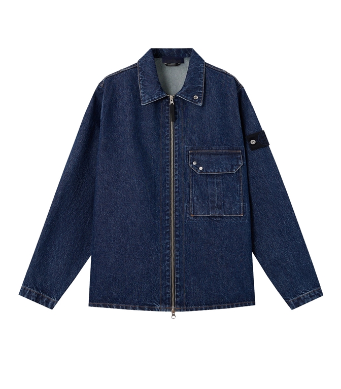 Stone Island - Camicie - INDIGO DENIM-MEDIUM GRAINY WASH BLUE MEDIUM WASH