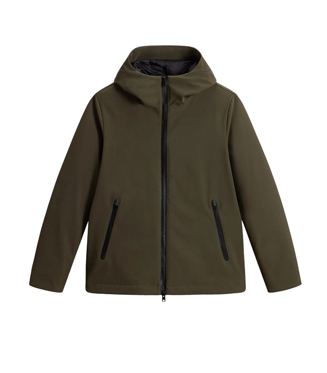 Woolrich - Jackets - OLIVE GREEN GOOSE DOWN-FILLED HOODED JACKET