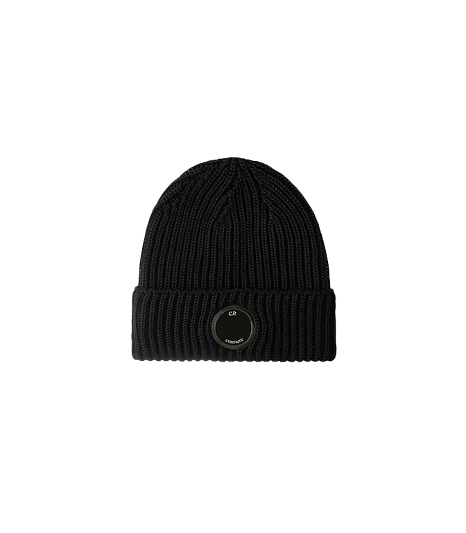 C.P. COMPANY - Hats - EXTRAFINE MERINO WOOL LENS BEANIE TOTAL ECLIPSE BLUE